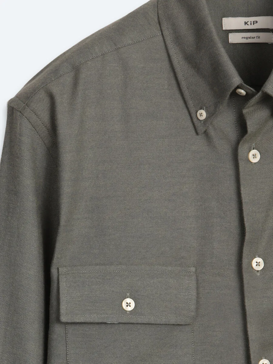 Khaki Plain Regular Fit Long Weaving Casual 100% Cotton Shirt - 8