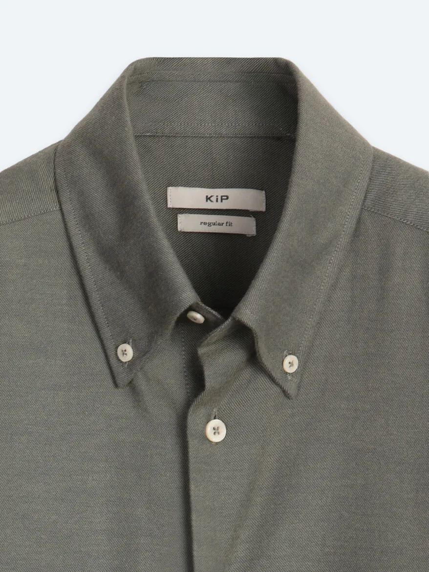 Khaki Plain Regular Fit Long Weaving Casual 100% Cotton Shirt - 9