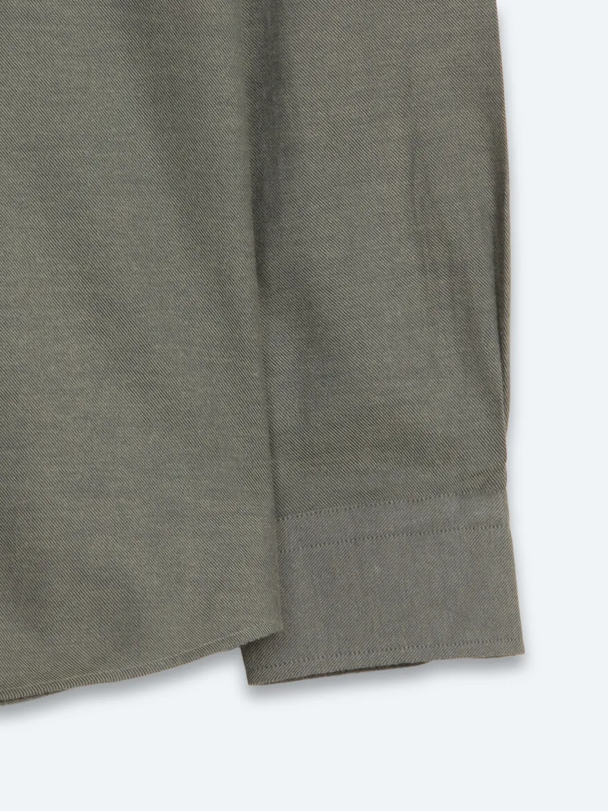 Khaki Plain Regular Fit Long Weaving Casual 100% Cotton Shirt - 10