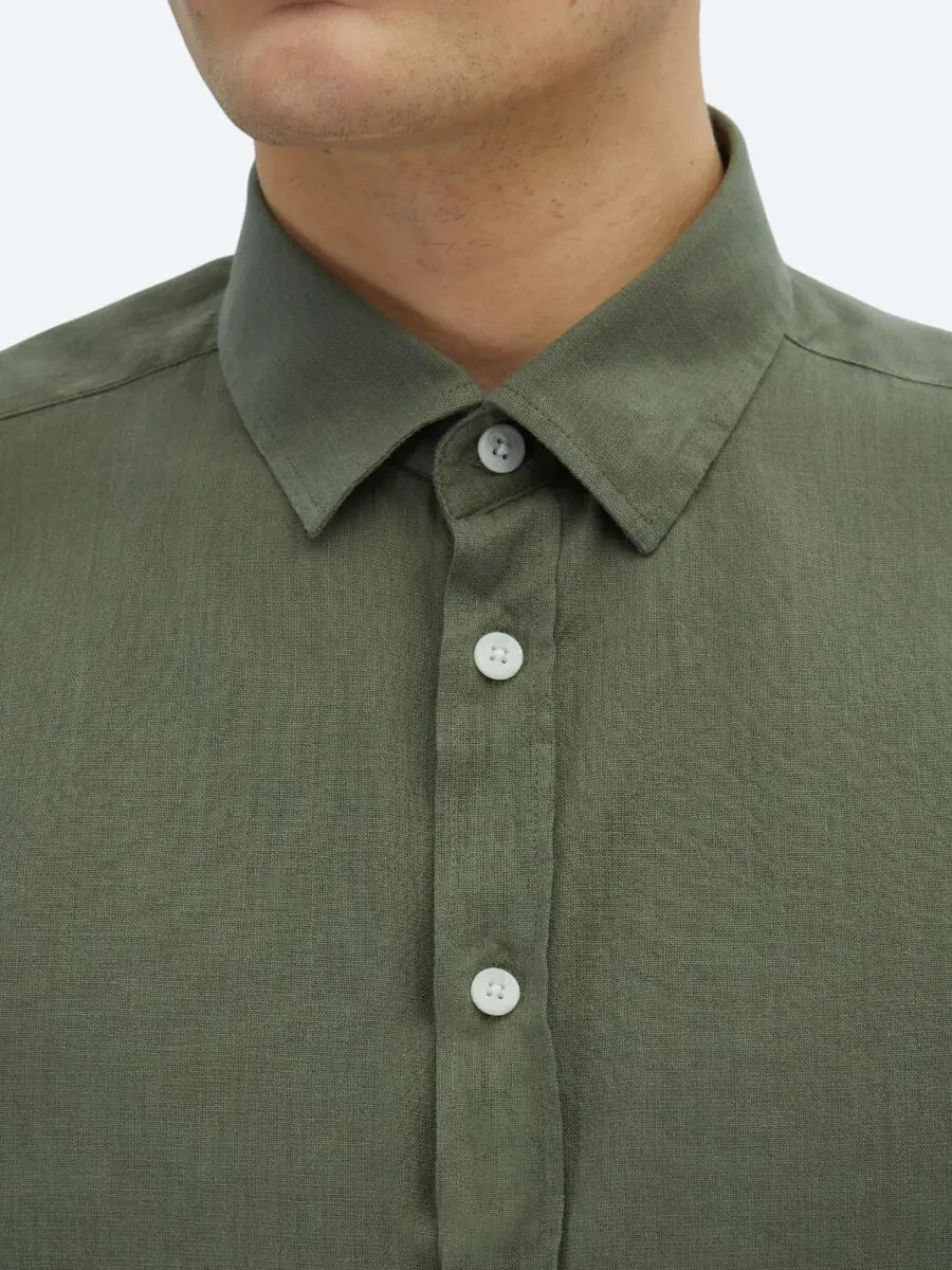 Khaki Plain Regular Fit Weaving Casual 100% Cotton Shirt - 5