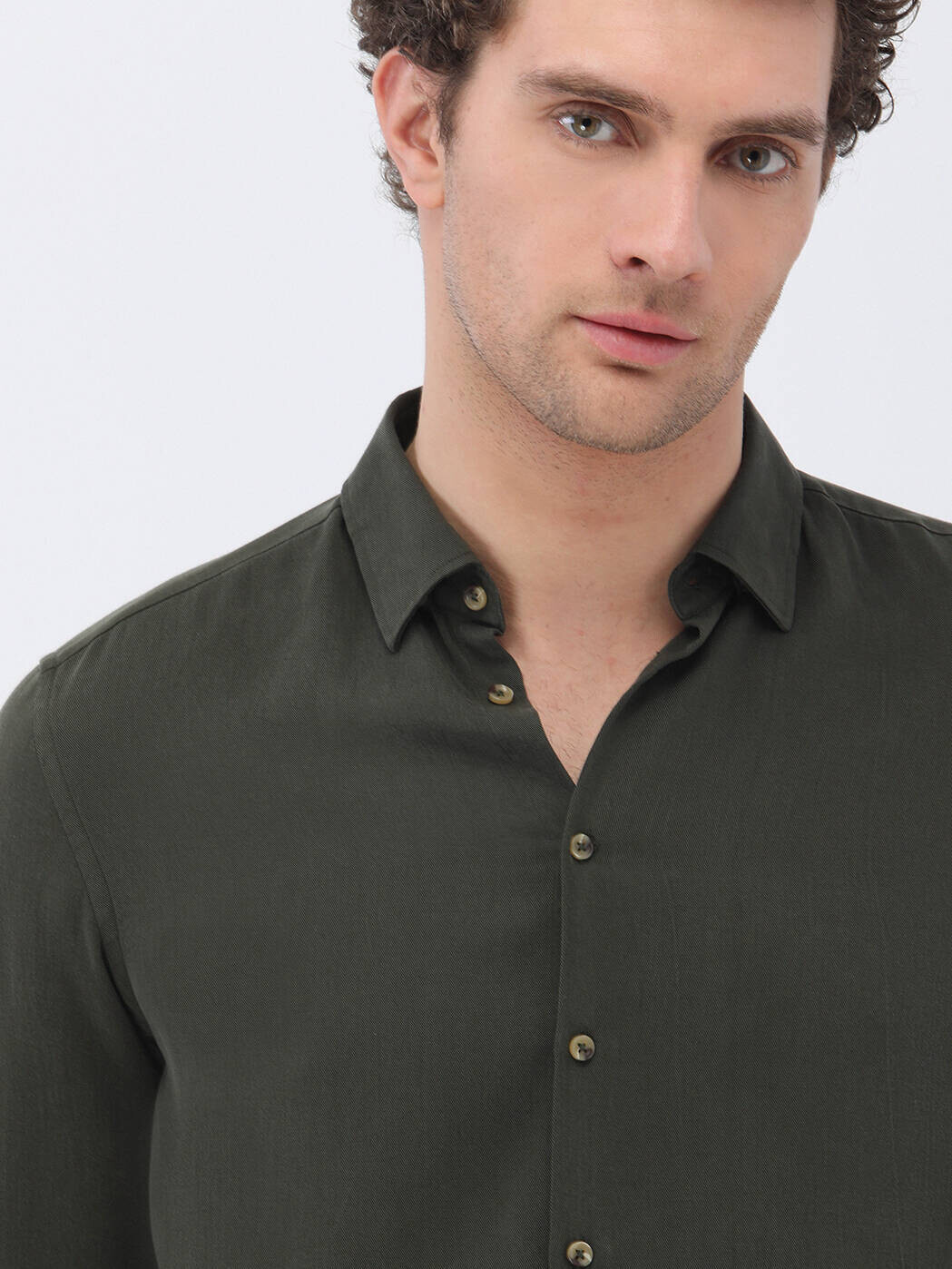 Khaki Plain Regular Fit Weaving Casual Shirt - 4