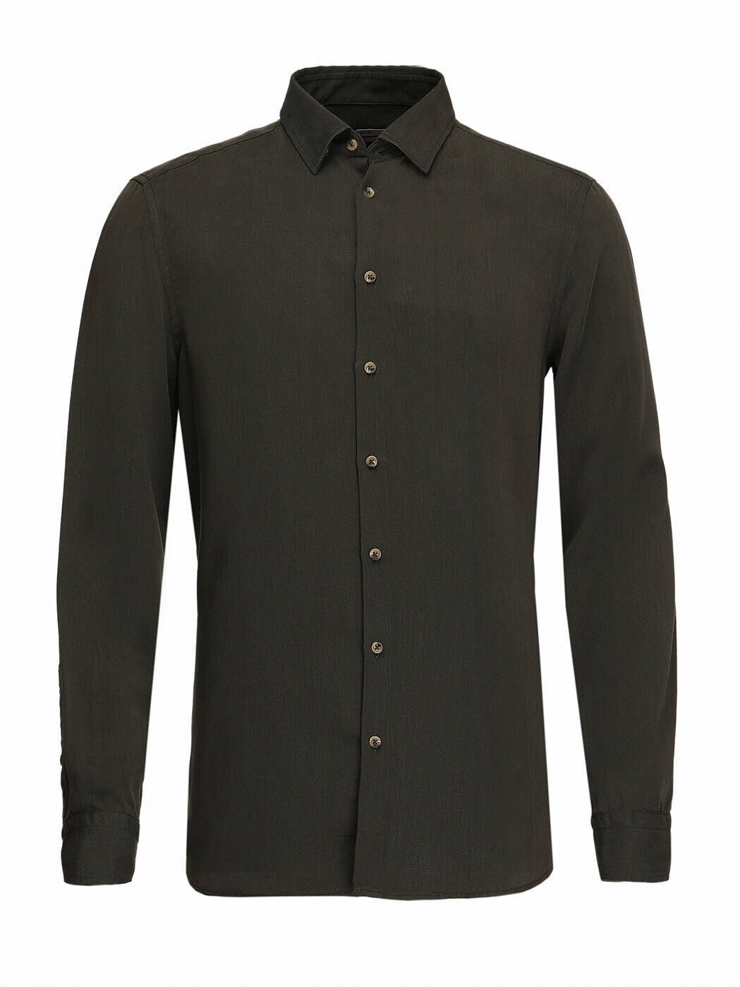 Khaki Plain Regular Fit Weaving Casual Shirt - 6