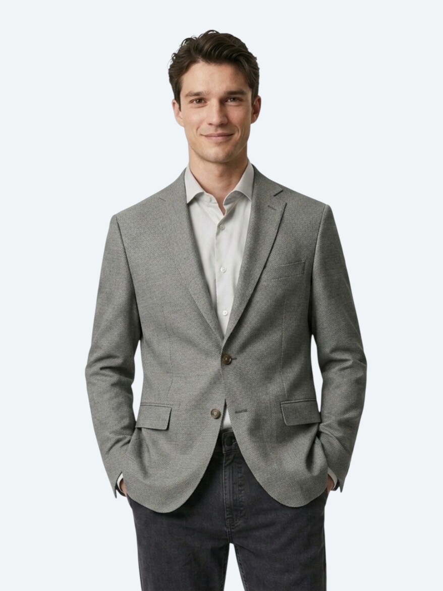 Khaki Plain Regular Fit Wool Blended Jacket 