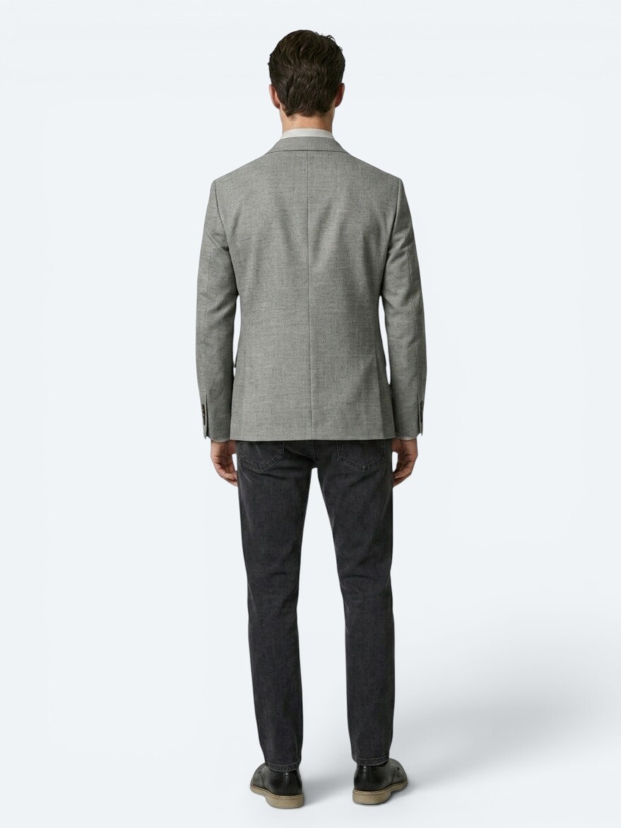 Khaki Plain Regular Fit Wool Blended Jacket - 5