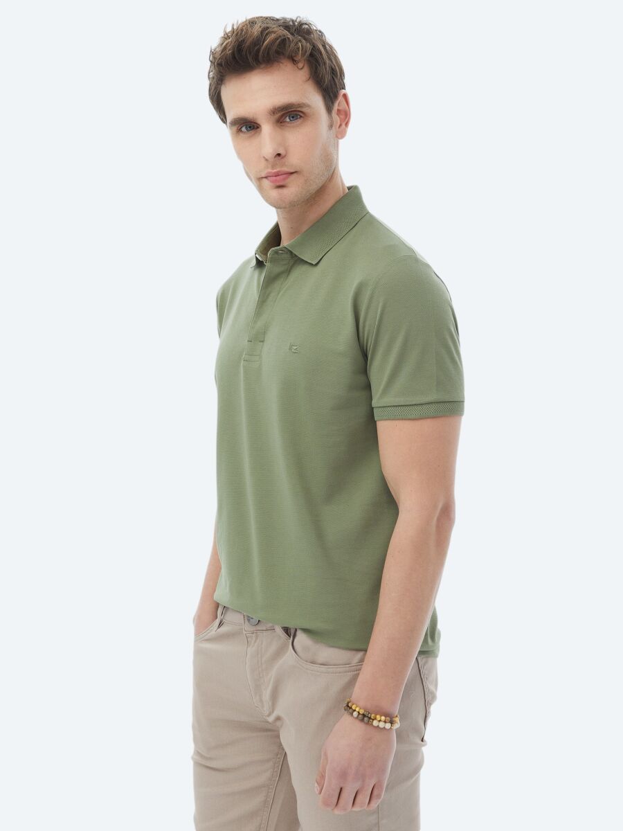 Khaki Polo Neck 100% Cotton T-Shirt - 5