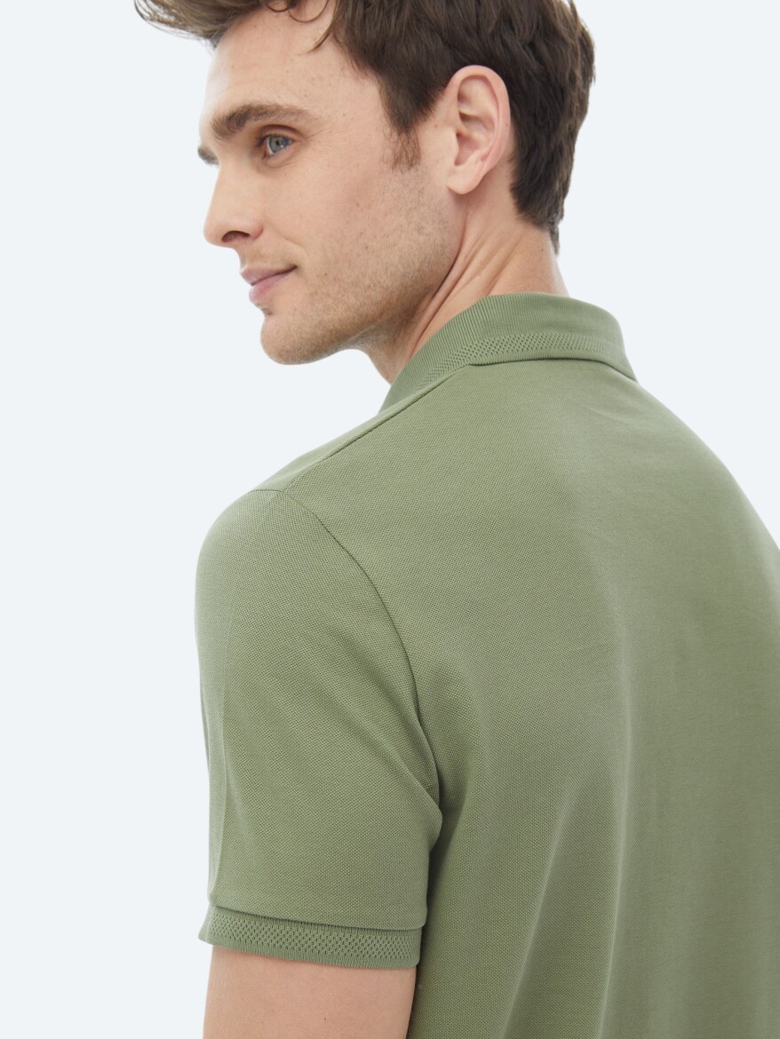 Khaki Polo Neck 100% Cotton T-Shirt - 6