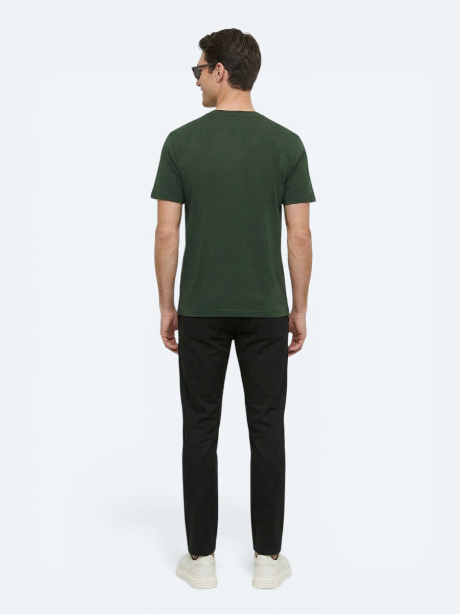 Khaki Printed Crew Neck 100% Cotton T-Shirt - 4