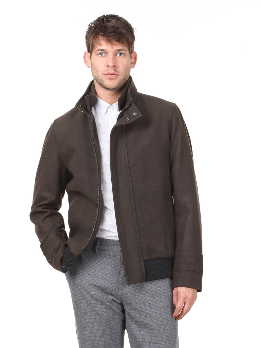 Khaki Regular Fit Casual Weaving Coat - 1