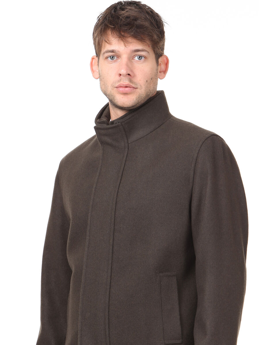 Khaki Regular Fit Casual Weaving Coat - 2