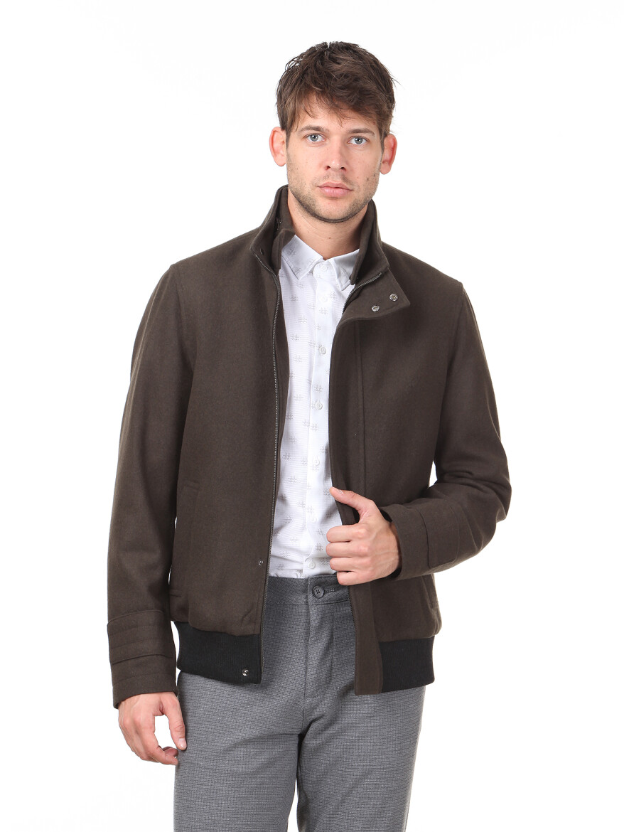 Khaki Regular Fit Casual Weaving Coat - 4