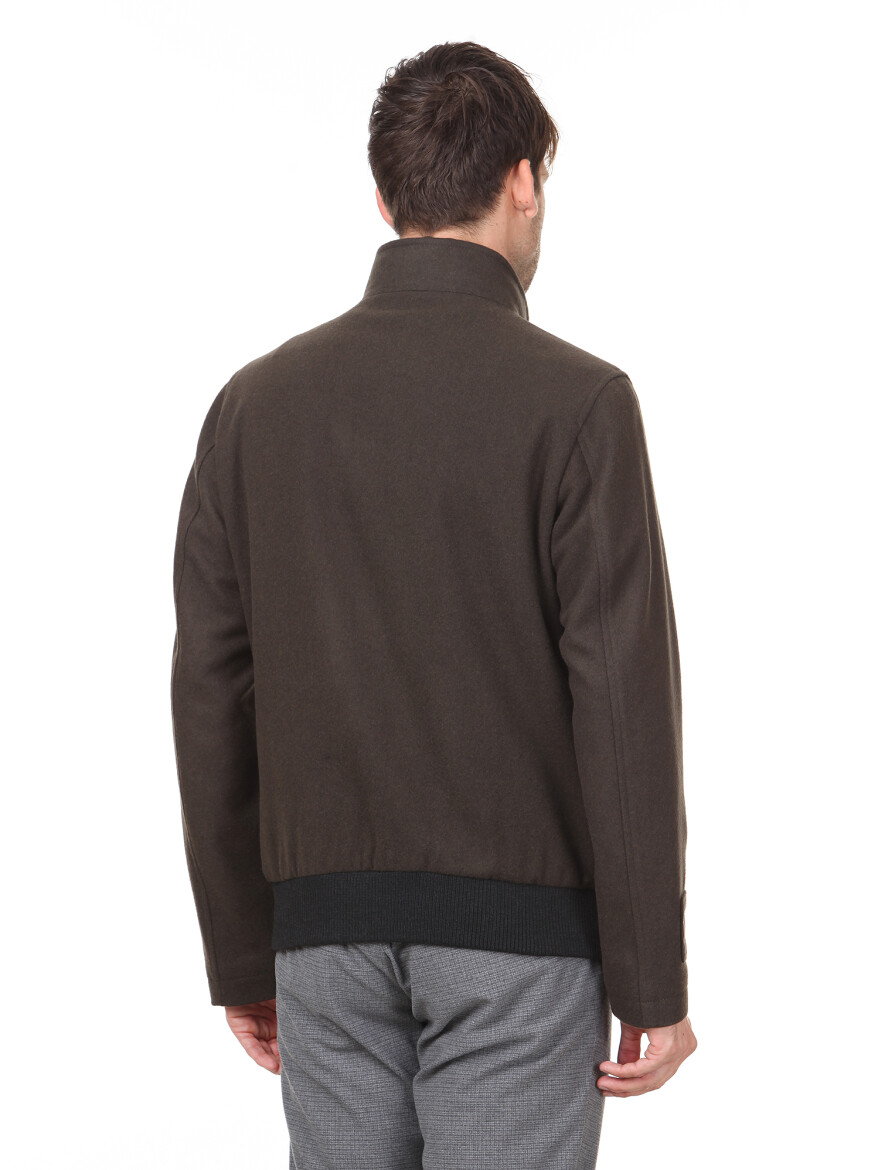 Khaki Regular Fit Casual Weaving Coat - 5