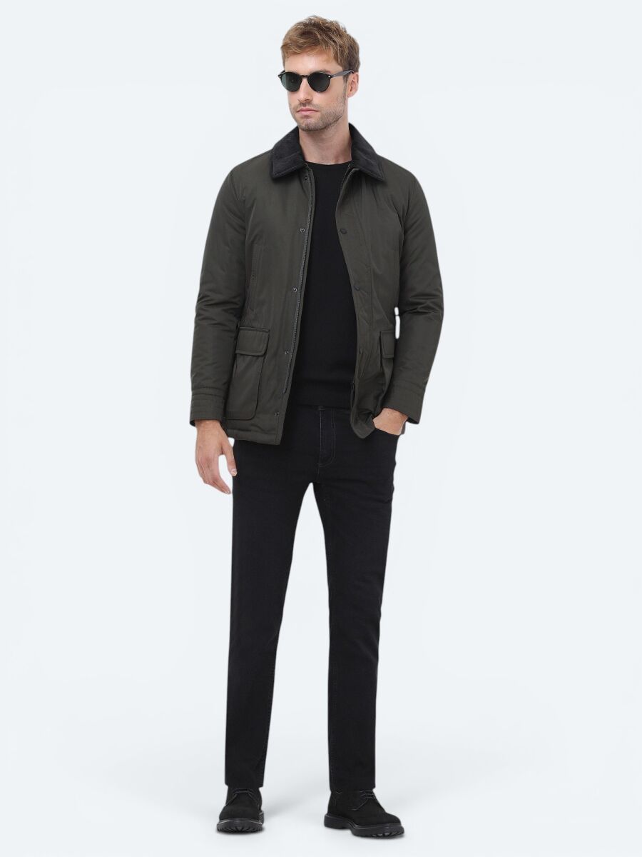 Khaki Regular Fit Casual Weaving Coat - 2