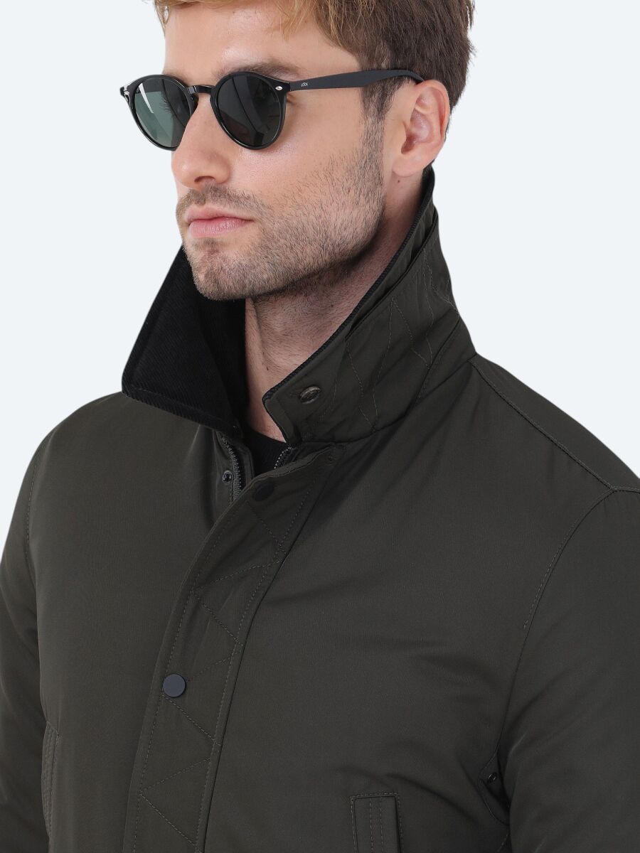 Khaki Regular Fit Casual Weaving Coat - 4