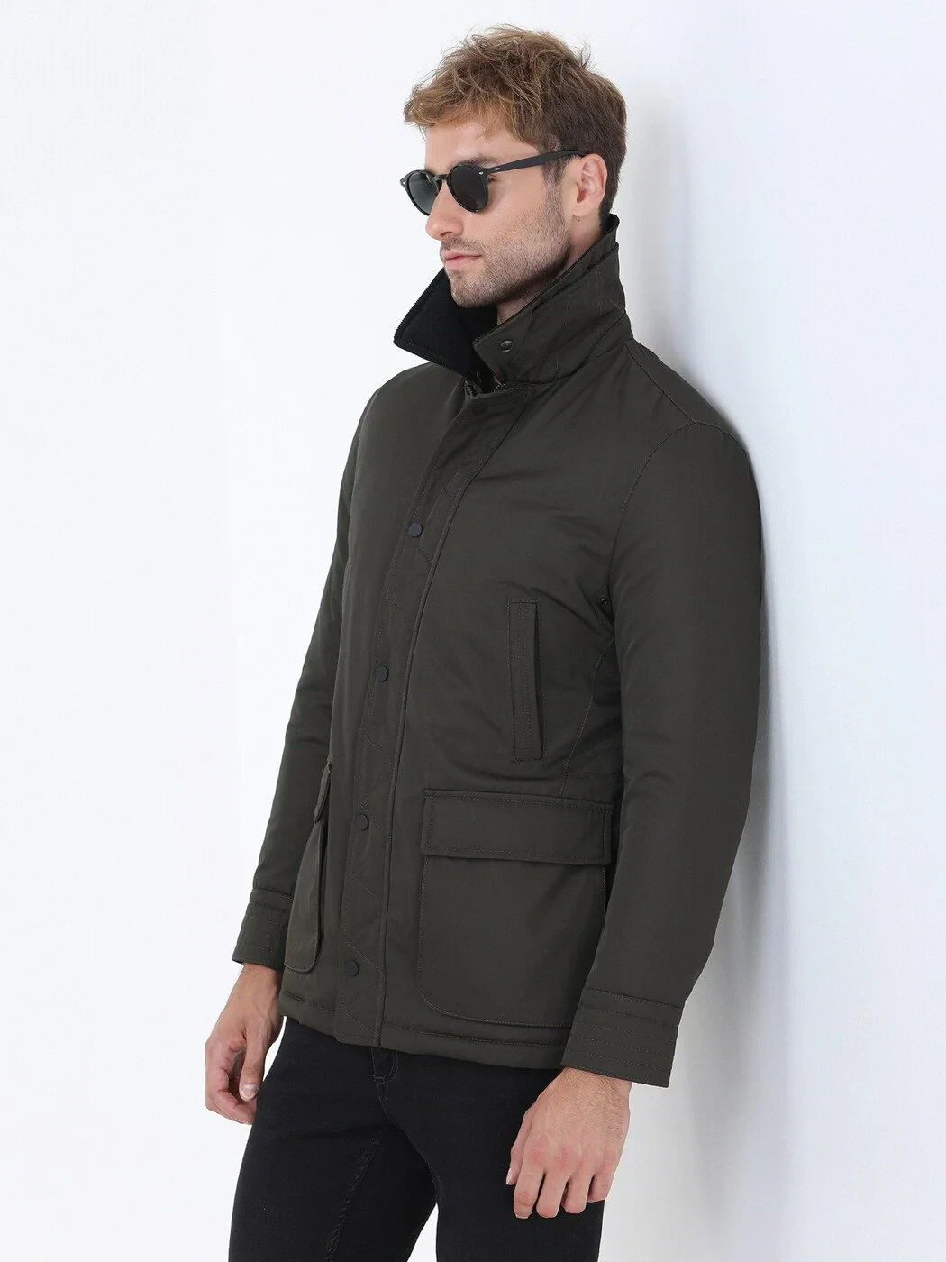 Khaki Regular Fit Casual Weaving Coat - 3