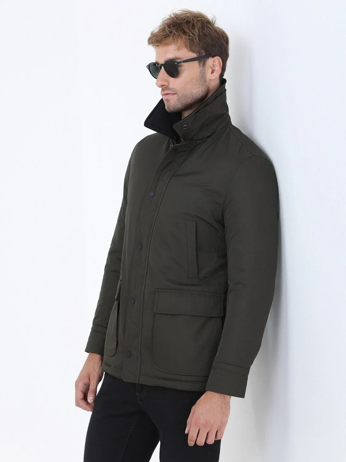Khaki Regular Fit Casual Weaving Coat - 3
