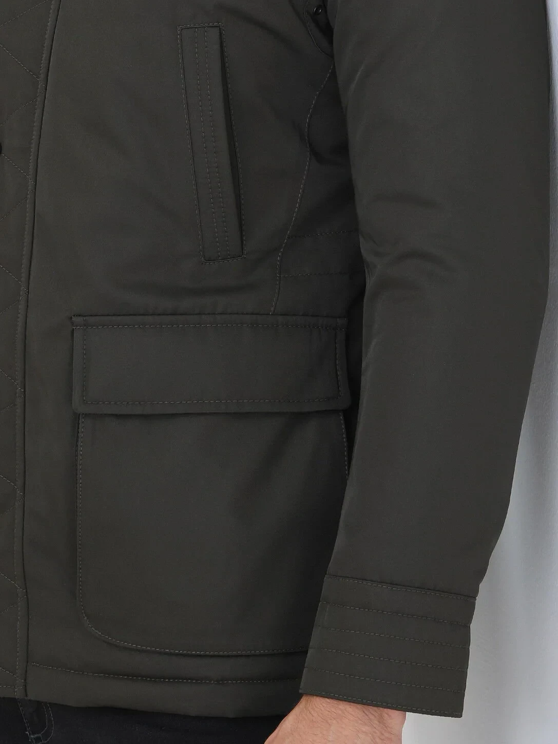 Khaki Regular Fit Casual Weaving Coat - 5