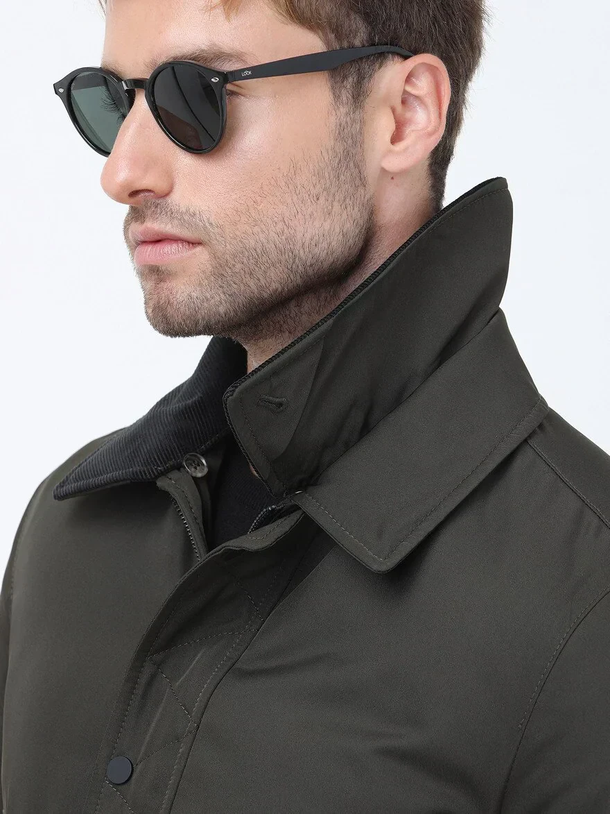 Khaki Regular Fit Casual Weaving Coat - 6
