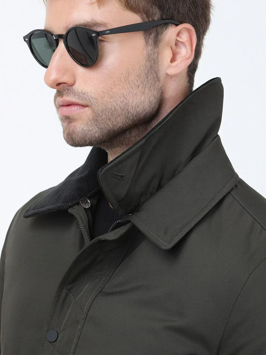 Khaki Regular Fit Casual Weaving Coat - 6