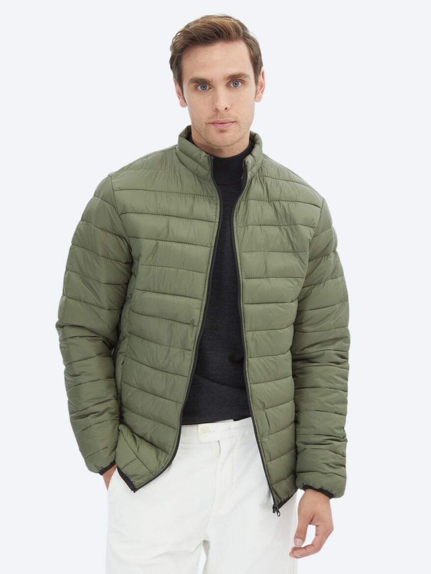 Khaki Regular Fit Casual Weaving Coat - 1