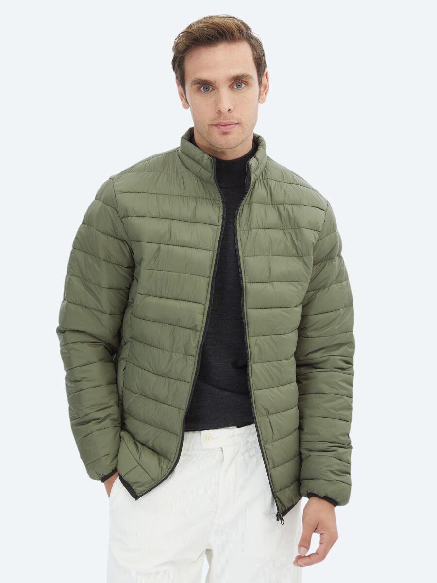 Khaki Regular Fit Casual Weaving Coat - 1