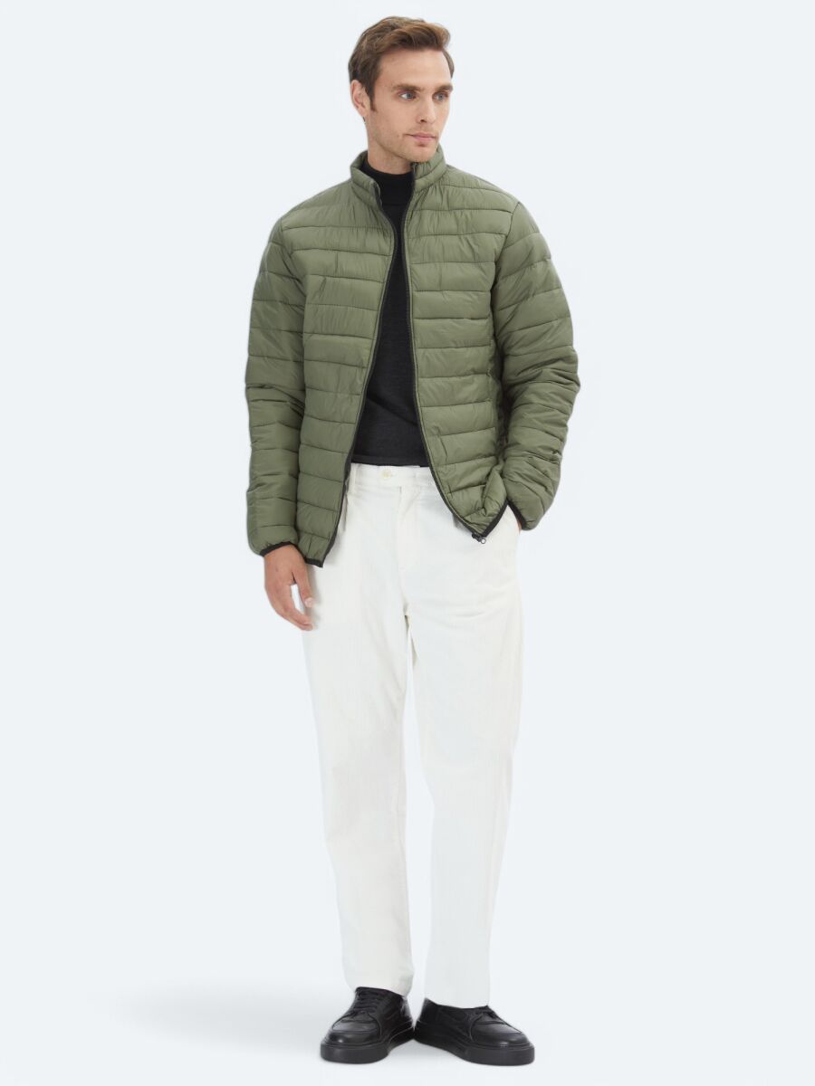 Khaki Regular Fit Casual Weaving Coat - 2