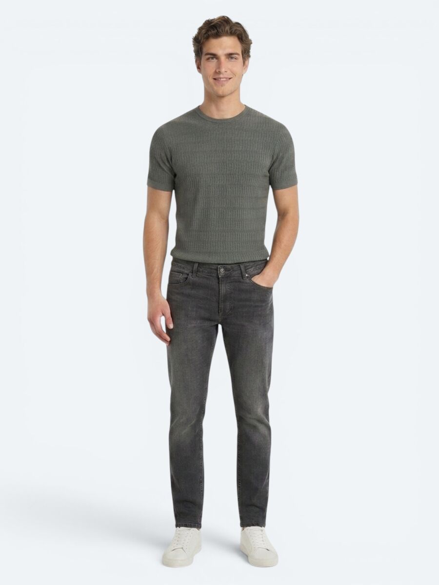 Khaki Regular Fit Denim 100% Cotton Trousers - 1