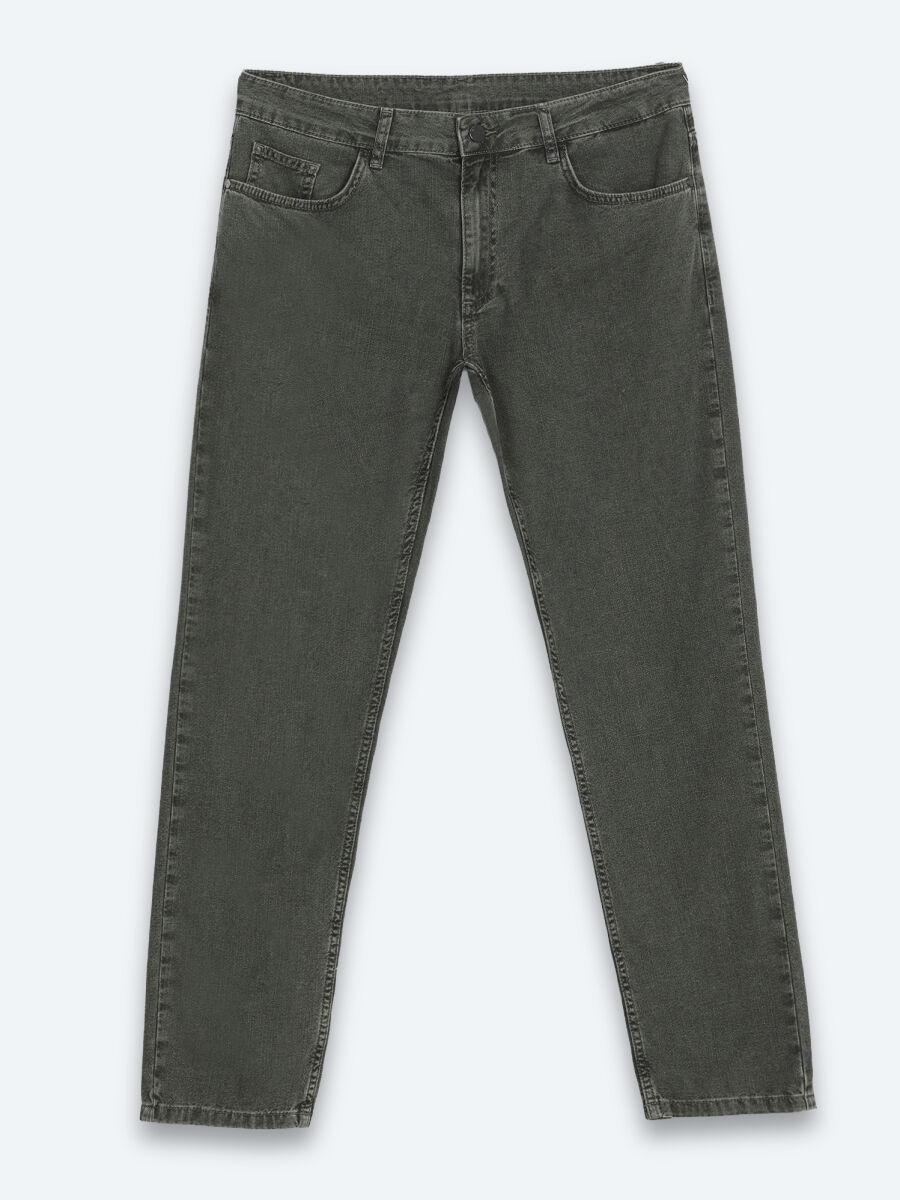 Khaki Regular Fit Denim 100% Cotton Trousers - 6
