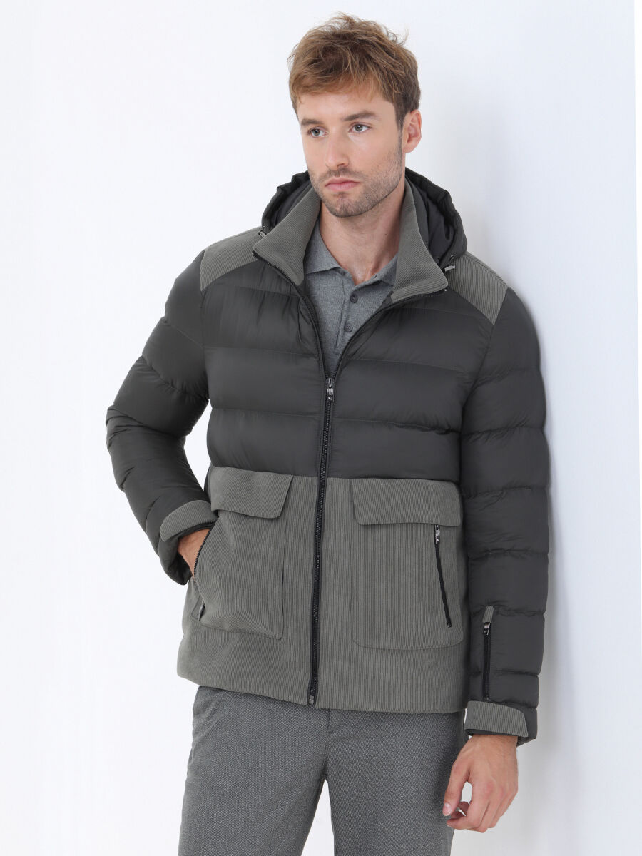 Khaki Regular Fit Hooded Casual Weaving Coat - 1