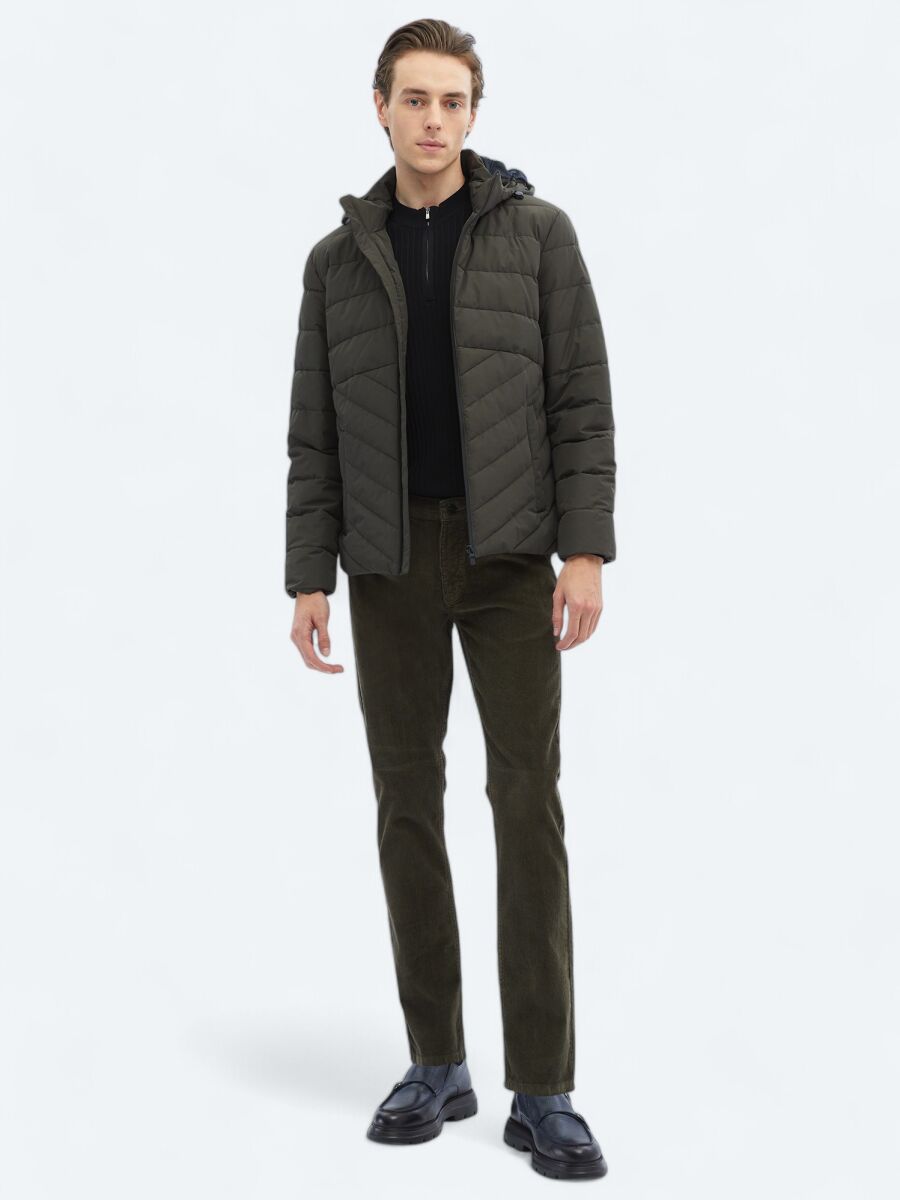 Khaki Regular Fit Hooded Casual Weaving Coat - 2