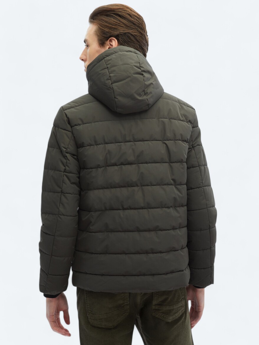 Khaki Regular Fit Hooded Casual Weaving Coat - 7