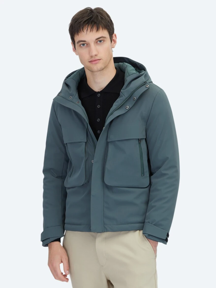 Khaki Regular Fit Hooded Casual Weaving Coat - KİP