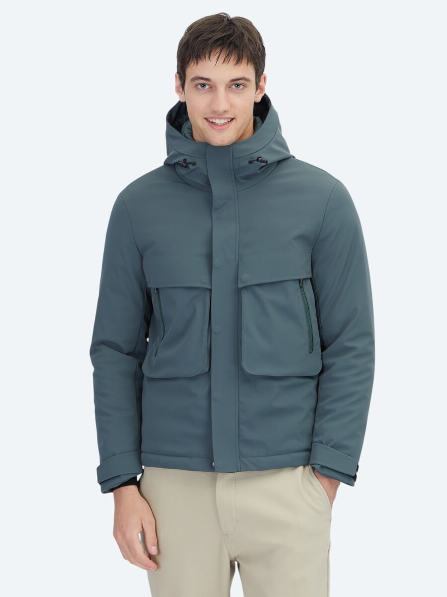 Khaki Regular Fit Hooded Casual Weaving Coat - 3