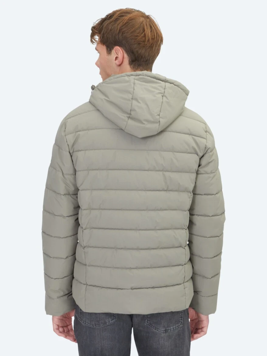 Khaki Regular Fit Hooded Casual Weaving Coat - 5