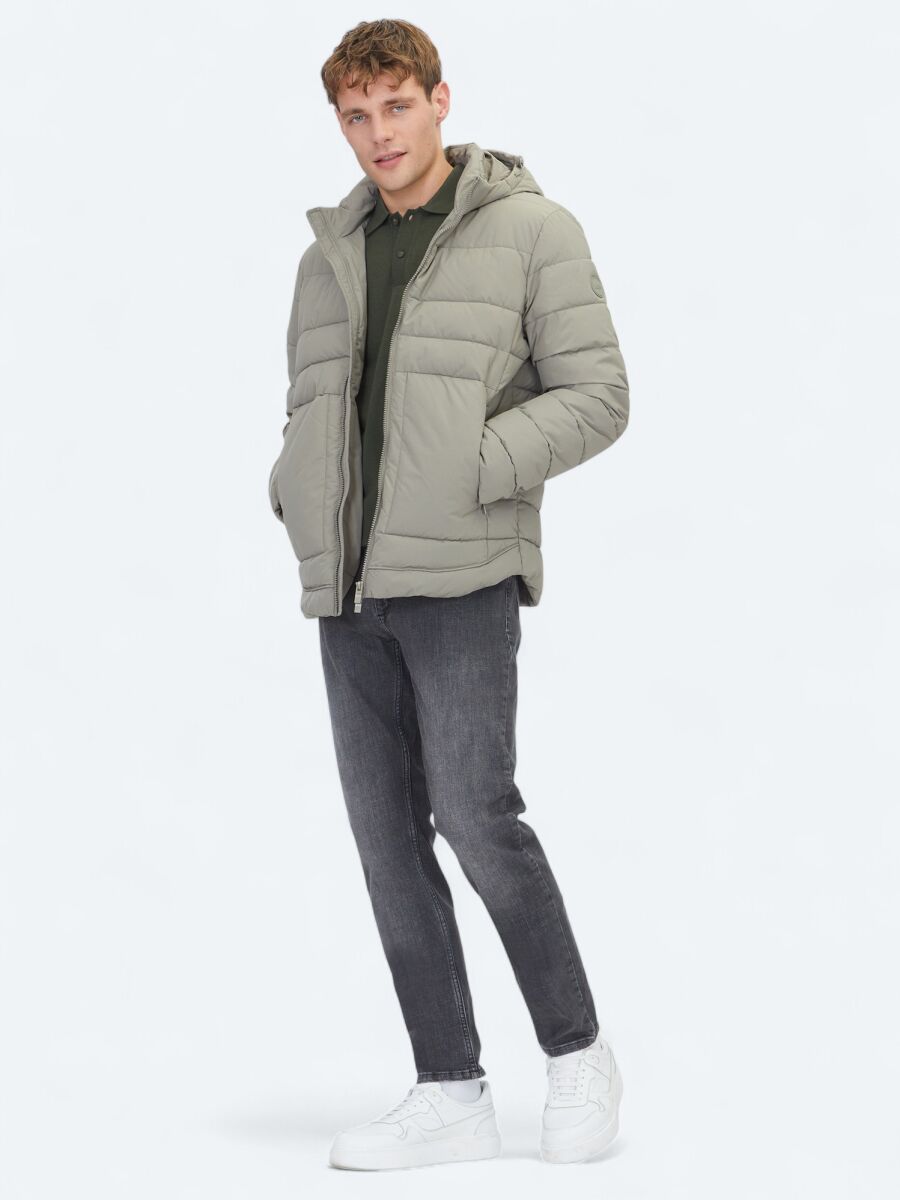 Khaki Regular Fit Hooded Casual Weaving Coat - 2