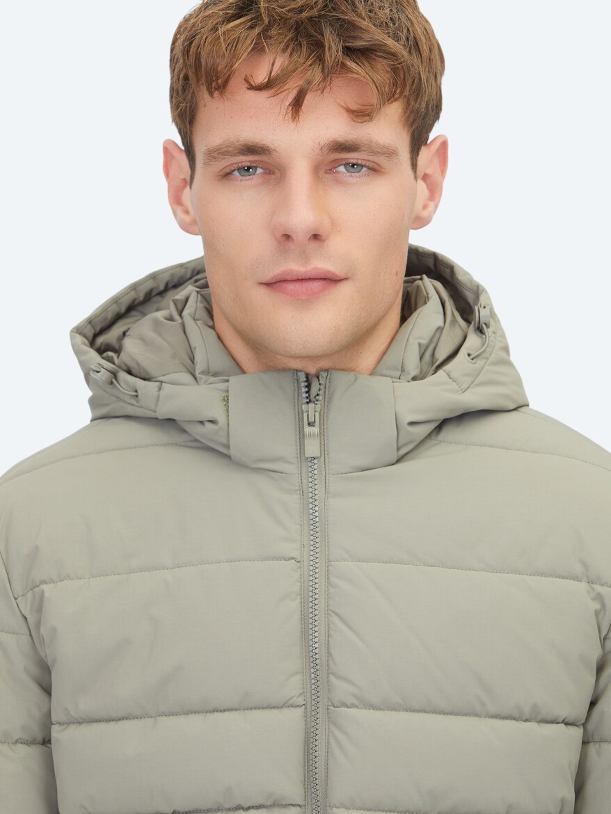 Khaki Regular Fit Hooded Casual Weaving Coat - 3