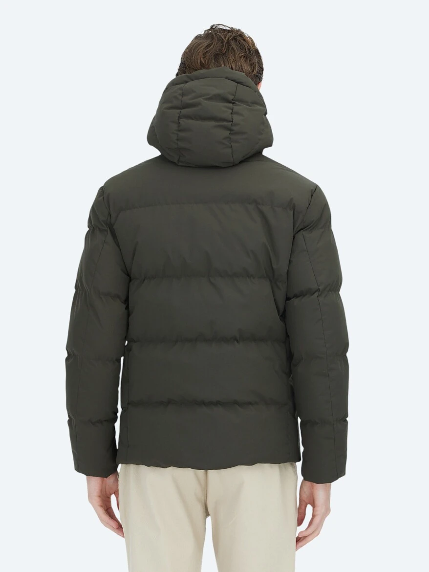 Khaki Regular Fit Hooded Casual Weaving Coat - 5