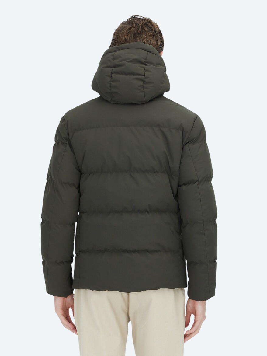 Khaki Regular Fit Hooded Casual Weaving Coat - 5