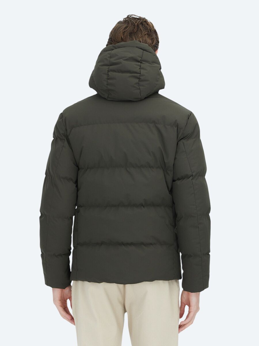 Khaki Regular Fit Hooded Casual Weaving Coat - 5