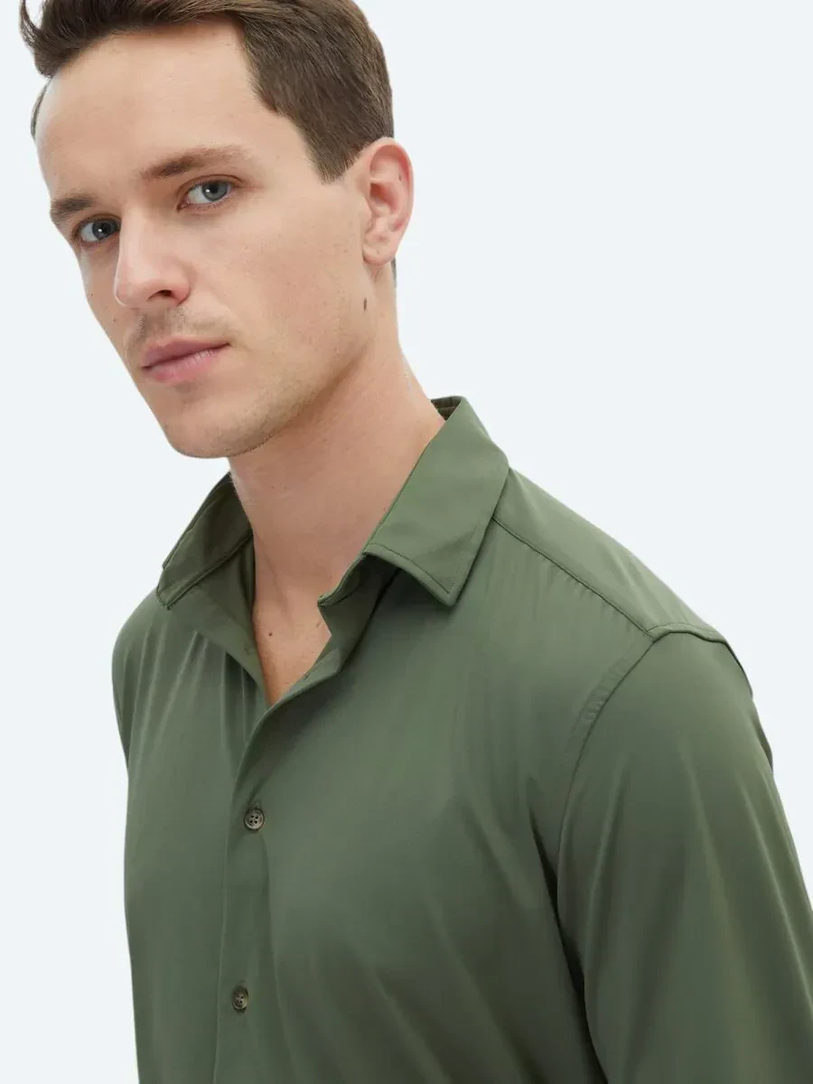 Khaki Regular Fit Knitting Casual Shirt - 4