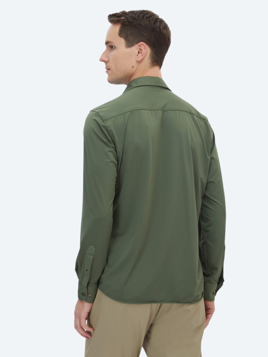 Khaki Regular Fit Long Knitting Casual Shirt - 5