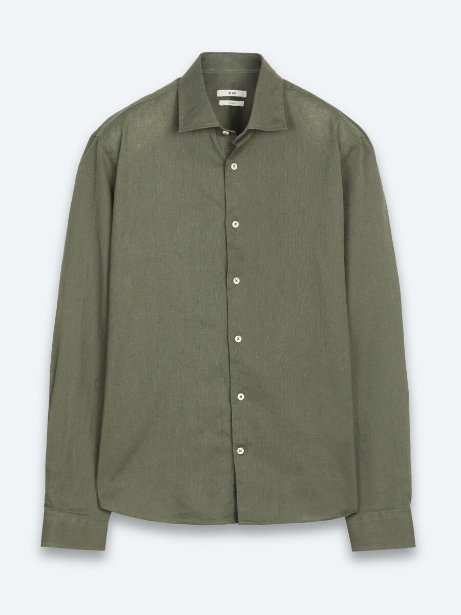 Khaki Regular Fit Long Weaving Casual Cotton Blended Shirt - 6