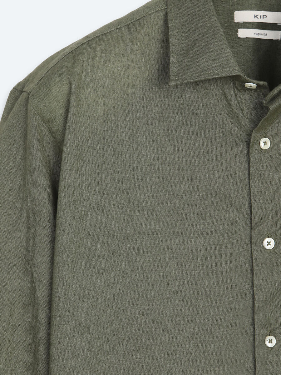Khaki Regular Fit Long Weaving Casual Cotton Blended Shirt - 7