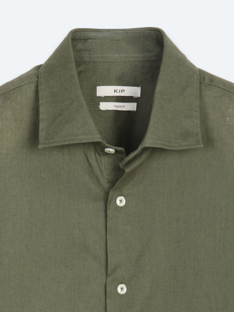 Khaki Regular Fit Long Weaving Casual Cotton Blended Shirt - 8