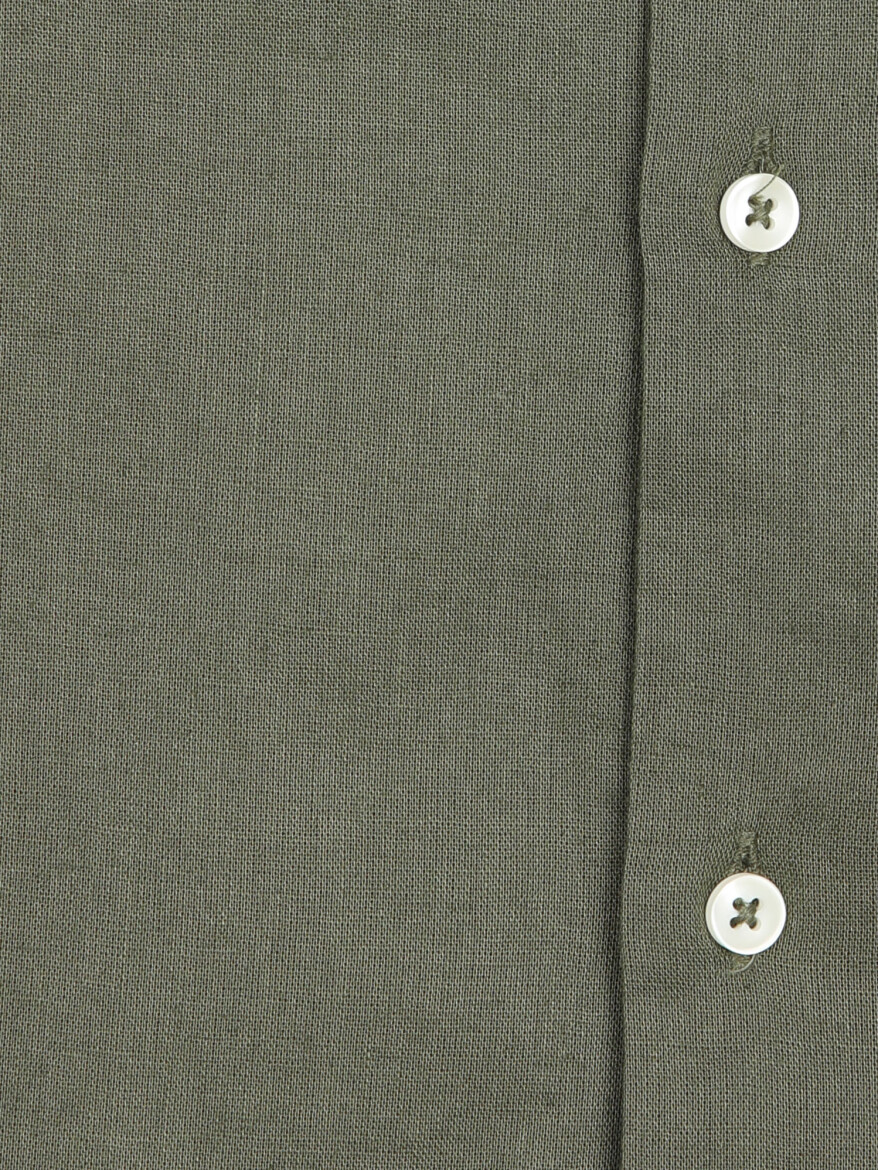 Khaki Regular Fit Long Weaving Casual Cotton Blended Shirt - 10