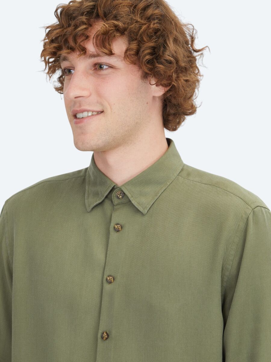 Khaki Regular Fit Long Weaving Casual Shirt - 3