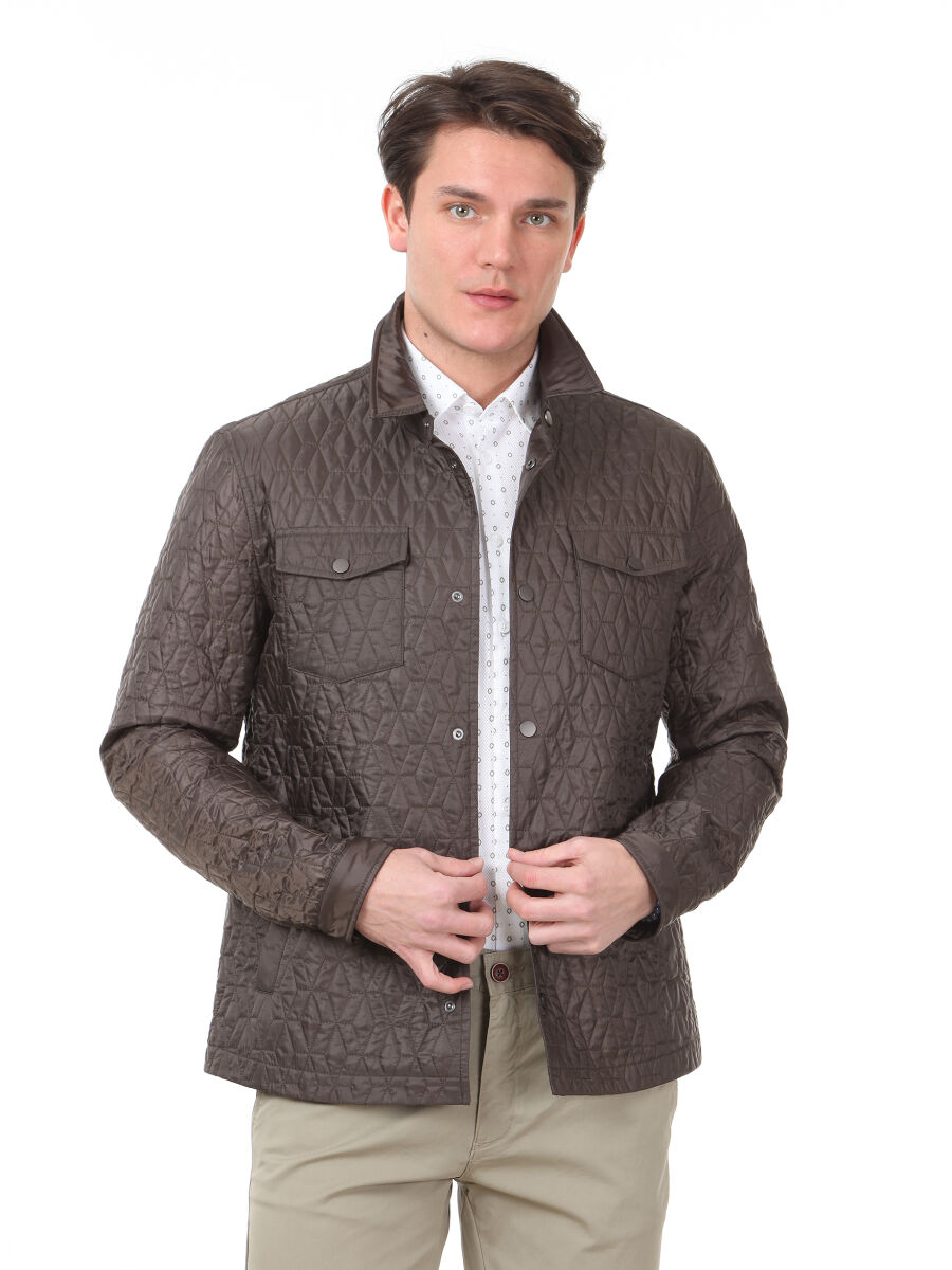 Khaki Regular Fit Shirt Collar Casual Weaving Coat - 1