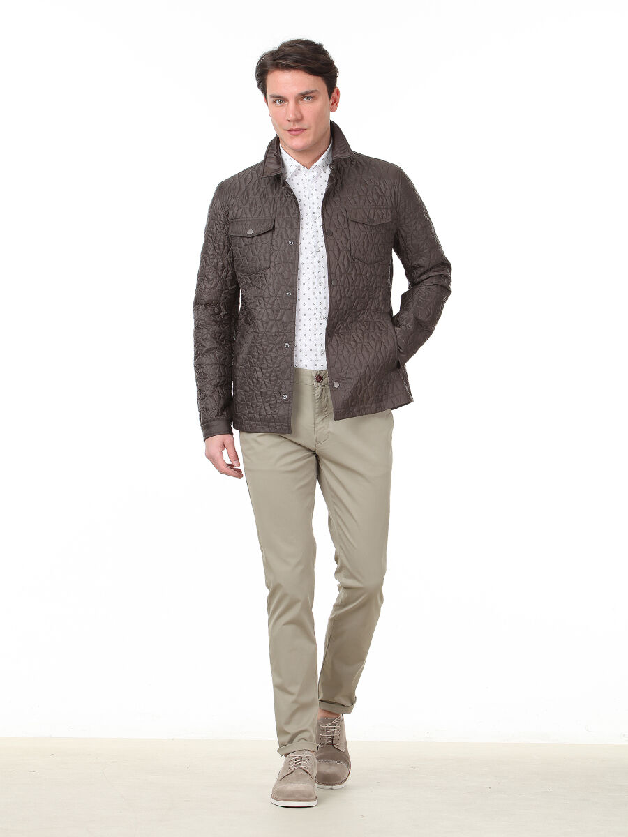Khaki Regular Fit Shirt Collar Casual Weaving Coat - 2