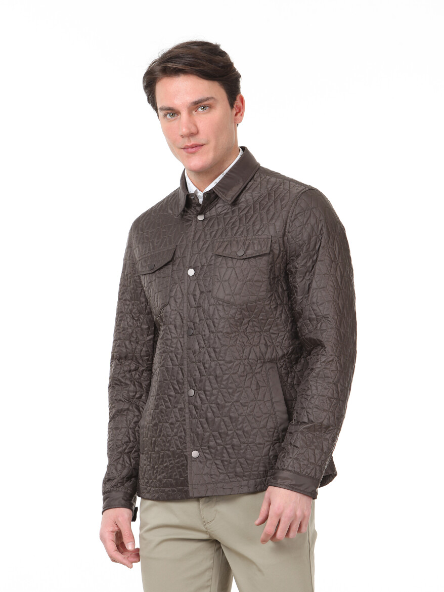 Khaki Regular Fit Shirt Collar Casual Weaving Coat - 3
