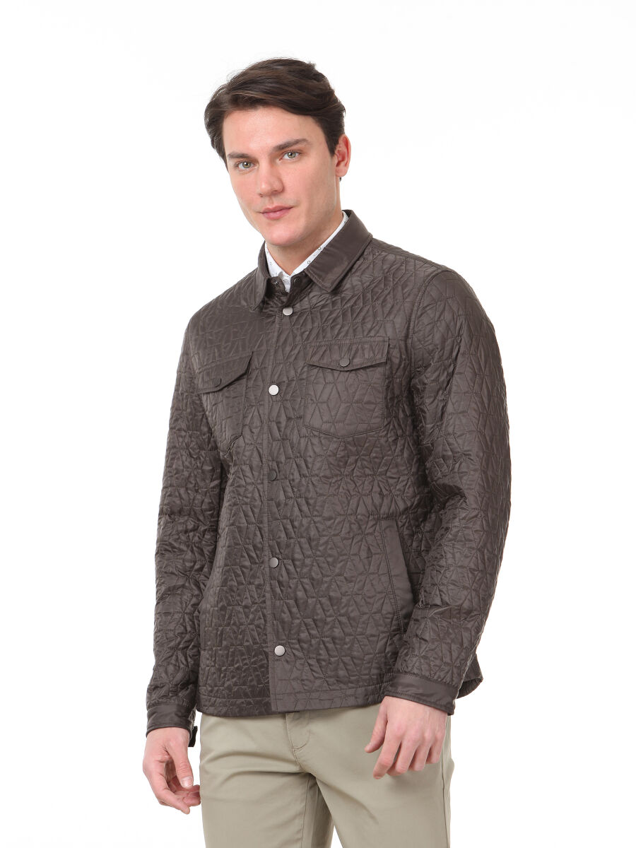 Khaki Regular Fit Shirt Collar Casual Weaving Coat - 3