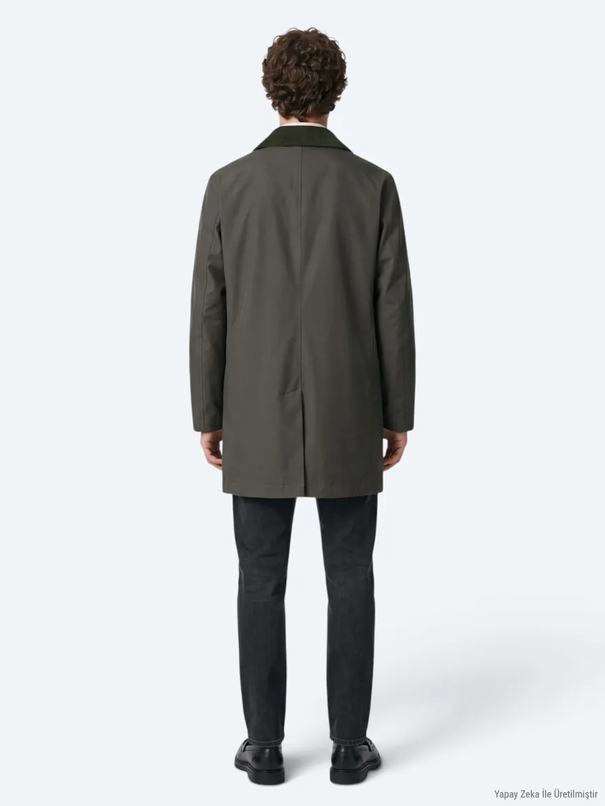 Khaki Regular Fit Shirt Collar Casual Weaving Rain Coat - 6
